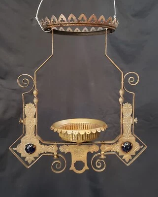 Ornate Victorian Hanging Oil Lamp Frame with Blue Rondels GS00119 - Image 1 of 4