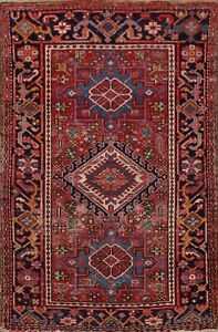 Antique Tribal Geometric Gharajeh Vegetable Dye Hand-knotted Area Rug 3x5 Carpet