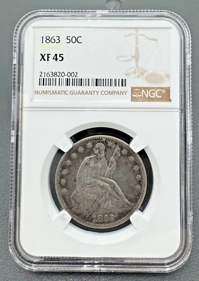 1863 P 50c Seated Liberty Half Dollar, NGC XF-45, Nice Civil War Date - Image 1 of 4
