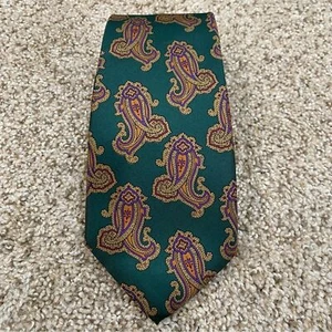 Vintage Chaps Ralph Lauren 100% Silk Dress Neck Tie Green Paisley Pattern - Picture 1 of 4