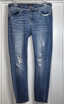 Judy Blue Jeans Womens 11/30 Blue Skinny Distressed Denim Raw Hem (30x26)* - Image 1 of 4