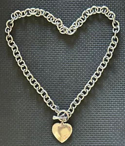 Collar Colgante Corazón San Valentín Tono Plata Grueso Cadena Eslabón Cierre Palanca 18" - Imagen 1 de 3