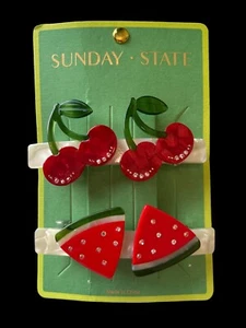 NEW Sunday State Summer HAIR CLIPS 2 PACK CHERRIES and WATERMELON. - Picture 1 of 2