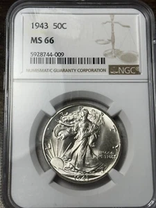1943 50c NGC MS-66 Walking Liberty Half Dollar - Picture 1 of 3