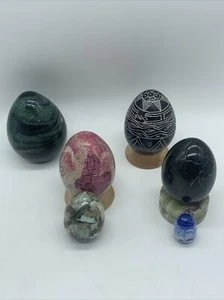 Lot of 6 Decorative Eggs Stone,Glass Random Sizes African, Irish Motifs See Imgs - Picture 1 of 23