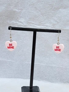 Otis P. Vintage Inspired Be Mine Pink Conversation Heart Earrings - Picture 1 of 2
