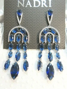 $185 NEW Nadri Kara Chandelier Earrings with Clear and Sapphire color CZ crystal - Picture 1 of 12