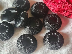 Lot 6 boutons vintage parurier resine perlé pied 2,3 cm noir ref 4883 - Picture 1 of 3