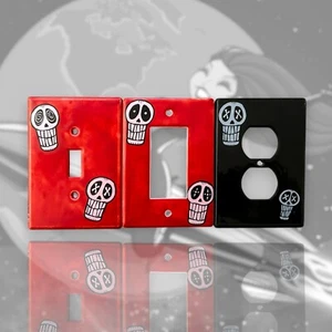 Day of the Dead-Themed Skull Art Ceramic Wall Switch Covers - Picture 1 of 13