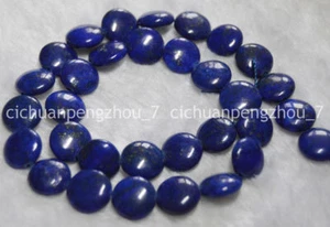 Natural 12x12mm Egyptian Blue Lapis Lazuli Gemstone Coin-shaped Loose Beads 15'' - Picture 1 of 6