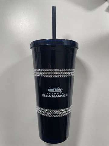 NFL Seattle Seahawks Double Bling Blue Tumbler Cup 22 oz With Straw Licensed Cover