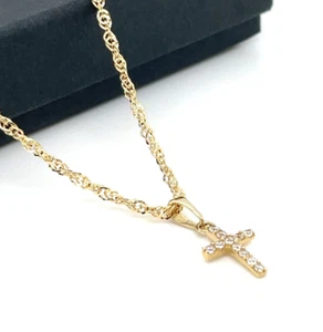9ct Yellow Gold Diamond Cross Pendant Only Hallmarked 375 Stamp New - Picture 1 of 9