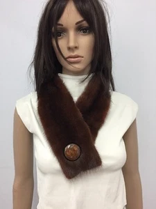 NEW GENUINE BROWN COGNAC MINK FUR SCARF COLLAR Button n230 - Bild 1 von 5
