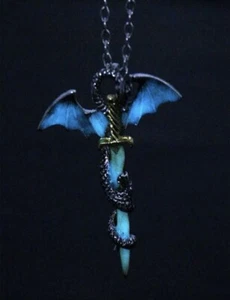 Dragon And Sword Glow In The Dark Necklace - Silver Gothic Jewellery - Picture 1 of 4