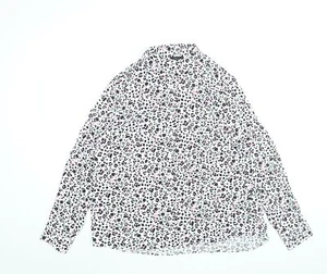 M&Co Womens White Animal Print Viscose Basic Blouse Size 16 Collared - Leopard P - Picture 1 of 10