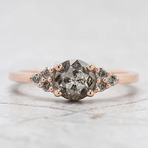 1,00 Karat Rosenschliff Salz und Pfeffer Diamantring 14K Roségold Verlobungsgeschenk Ring - Bild 1 von 9