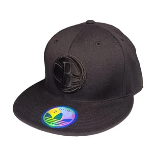 Adidas Brooklyn Nets Hat Cap Mens Fitted 7 Black NBA Blackout 100% Wool - Picture 1 of 9