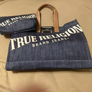 True religion denim tote bag large Denim blue with cosmetic pouch - Picture 1 of 9