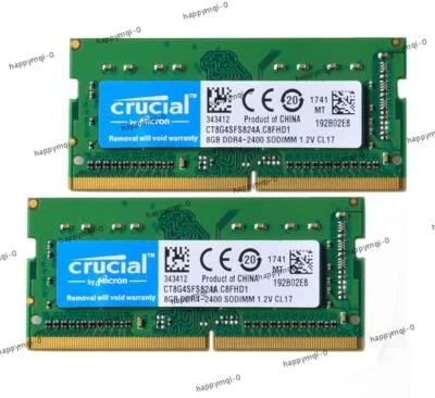 Crucial 16G RAM 2x 8GB PC4-19200 DDR4 2400T 260Pin SODIMM Notebook Laptop Memory - Image 1 of 4