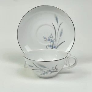 Vintage Castlecourt Wheat Harvest Cup and Saucer Japan Fine China Blue Silver - Picture 1 of 15