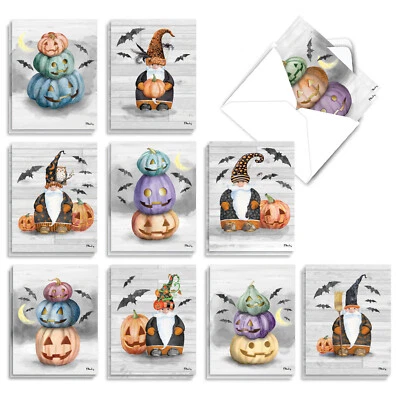 THE BEST CARD COMPANY 20 Halloween Cards (10 Designs, 2 Each) - Gnomes and Pumpkins AM3374HWG-B2x10