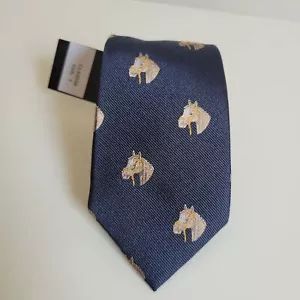 NWT Michelsons of London 100% silk blue Horshead Tie - Picture 1 of 6