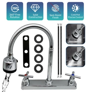 Kitchen Bathroom Sink Faucet Double Hole 360° Centerset Vanity Mixer with Drain - Picture 1 of 15