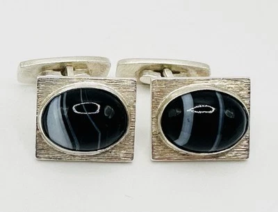 JANE WIBERG Zebra Jasper Sterling Modernist Cufflinks Denmark, 1960s - Image 1 of 4