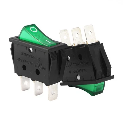 5Pcs AC 20A/125V 22A/250V SPST 3P 2 Position Green Light 220V Boat Rocker Switch - Image 1 of 4