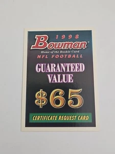 1998 Bowman Football $65 Certificate Request Card - Picture 1 of 2