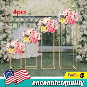 4PCS Gold Metal Rectangular Flower Stands Centerpiece Holder Rack Party/Wedding - Picture 1 of 16
