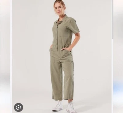 Pact 绿色有机棉麻混纺实用女式连身裤 XXL 波西米亚 — 第 1/4 张图片