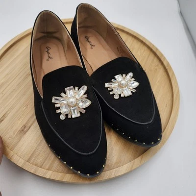 Plataforma sin cordones Qupid para mujer con estrás negra talla 10-10 1/2. Tacón pequeño Foto 1 de 4