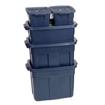 Recipientes de armazenamento de plástico empilháveis Rubbermaid 10PK com tampas, índigo (caixa aberta) - Imagem 1 de 4