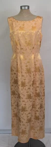 Vintage Monsoon Yellow Gold Jacquard Brocade Rose Silk Occasion Dress- UK 14 - Picture 1 of 9