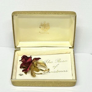 Vintage Rose Brosche Anstecknadel von Cerrito mit Originalkarton Weihnachten goldfarben - Bild 1 von 13