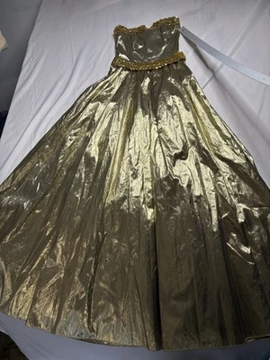 Gunne Sax Strapless Gold Sequins Formal Gown Size 5 Shiny VTG  - Image 1 of 4