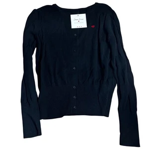 Dear Drew by Drew Barrymore Black Cardigan Sweater Small Heart Detail - Picture 1 of 6