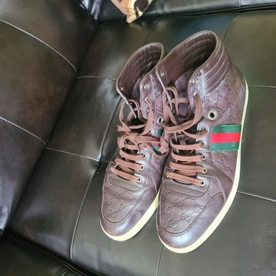 GUCCI 13 CODA MENS HI TOP SNEAKERS BROWN AUTHENTIC SIZE PREOWNED - Image 1 of 4