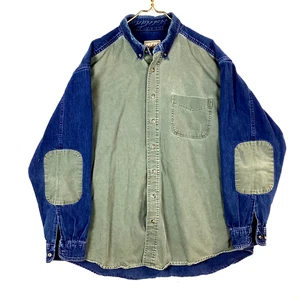 Vintage Woolrich Denim Shirt Size 2XL Blue ColorBlock Long Sleeve Button Up - Picture 1 of 4
