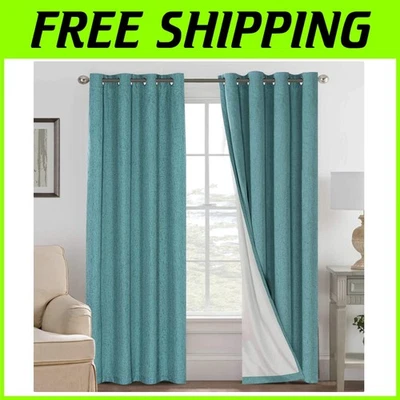 Teal Linen Look Drapes - 84" - 100% Blackout - Energy Saving - Image 1 of 4