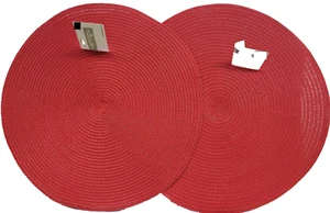 Set 2 tovagliette in polipropilene intrecciato tondo uguale (circa 16") COLORE ROSSO, HL - Foto 1 di 11