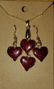 Beautiful Handmade Red Hearts Necklace and Earrings Set - Picture 1 of 1