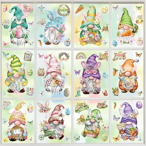 Easter Window Clings 12 Sheets, Spring Easter Gnome Window Decals Stickers, Remo - Picture 1 of 12