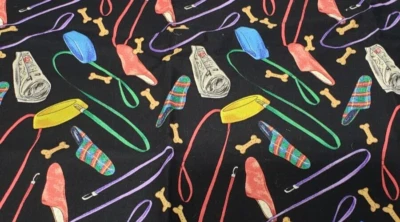 Blank Quilting Fabric 27" Mark Hordyszynski Dog Bone Newspaper Slippers Leash - Image 1 of 4