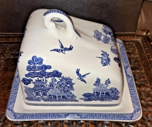 Big Blue White Cheese Butter Dish Blakeney Victoria Ironstone EMPIRE WARE Willow - Picture 1 of 7