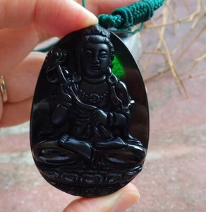 Video Certified Black Green A Jade jadeite pendant Guanyin Kwan Yin 墨翠 497327 AS - Picture 1 of 9
