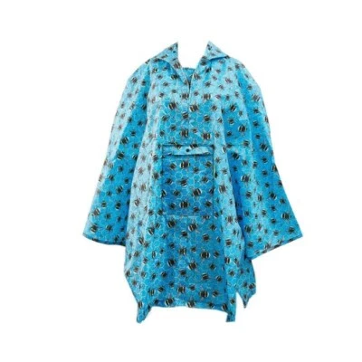 Eco Chic Bumble Bees Blue Waterproof Foldable Adult Poncho - BNWT - Image 1 of 3