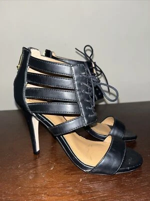 Sandalias de tacón alto de cuero con tiras negras Report Signature con cordones - Talla 7 Foto 1 de 4