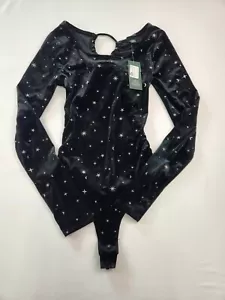 Wild Fable Womens Black Velour Galaxy One Shoulder Open Back Bodysuit Size M Fun - Picture 1 of 7
